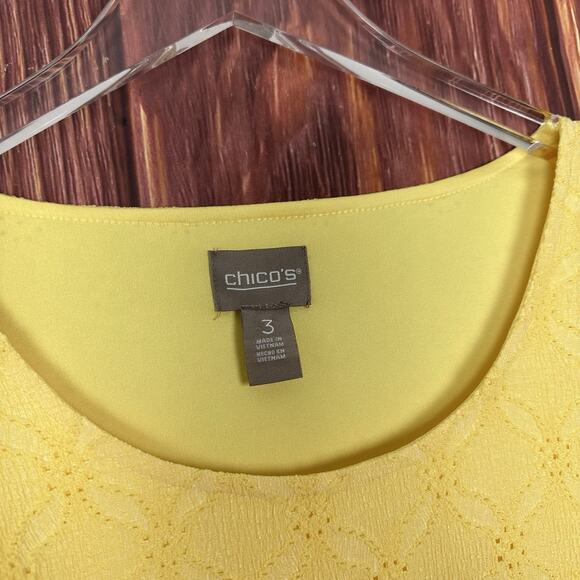 Chico's Womens Top Yellow Eyelet Embroidered 3/4 Sleeve Size 3 (XL) - Picture 3 of 6